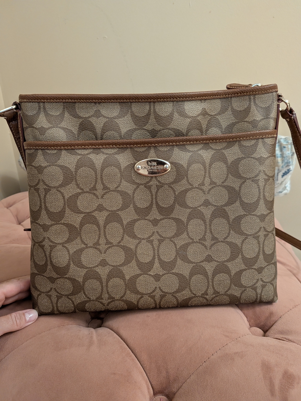 Coach Khaki and Brown Signature Crossbody Bag